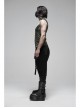 Metal Buckle Decoration Splice Mesh Low-Grade Black Punk Pants