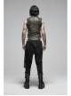 Metal Buckle Decoration Splice Mesh Low-Grade Black Punk Pants