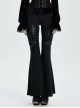 Metal Ring Leather Strap Decoration Black Gothic Knit Flared Trousers
