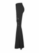 Metal Ring Leather Strap Decoration Black Gothic Knit Flared Trousers