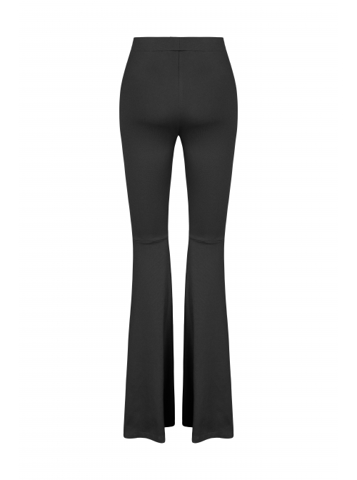 Metal Ring Leather Strap Decoration Black Gothic Knit Flared Trousers