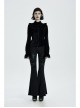 Metal Ring Leather Strap Decoration Black Gothic Knit Flared Trousers