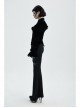 Metal Ring Leather Strap Decoration Black Gothic Knit Flared Trousers