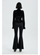 Metal Ring Leather Strap Decoration Black Gothic Knit Flared Trousers