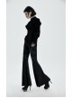 Metal Ring Leather Strap Decoration Black Gothic Knit Flared Trousers
