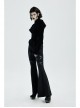 Metal Ring Leather Strap Decoration Black Gothic Knit Flared Trousers