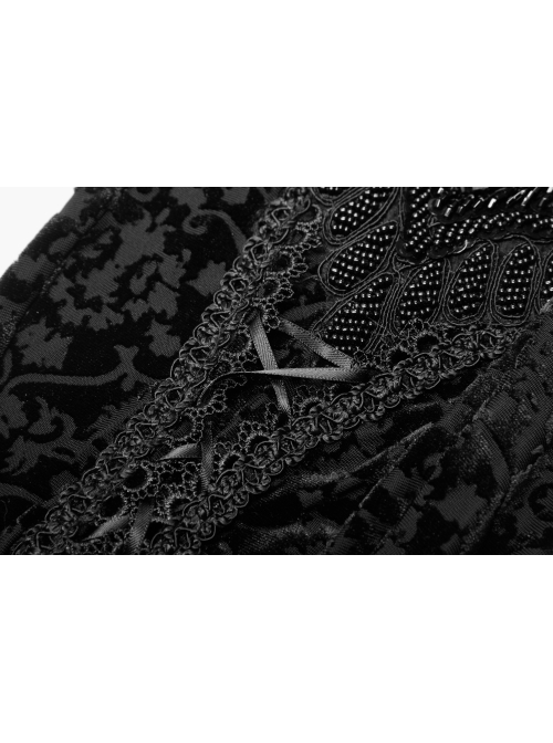 Black Beads Decals Decoration Gothic Burning Out Flowers Velvet Knitted Legging