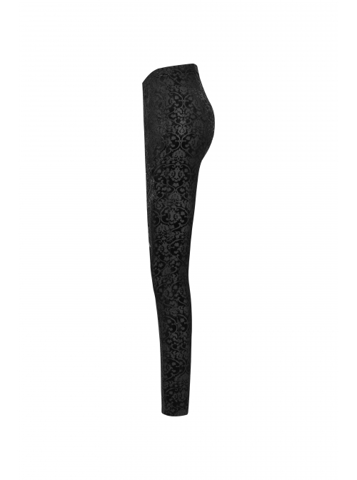 Black Beads Decals Decoration Gothic Burning Out Flowers Velvet Knitted Legging