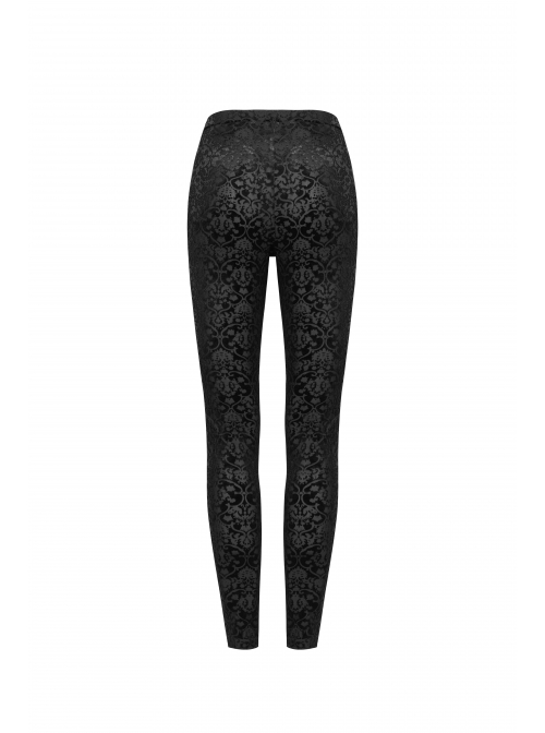Black Beads Decals Decoration Gothic Burning Out Flowers Velvet Knitted Legging