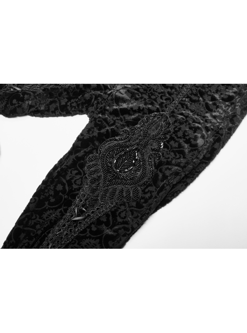 Black Beads Decals Decoration Gothic Burning Out Flowers Velvet Knitted Legging