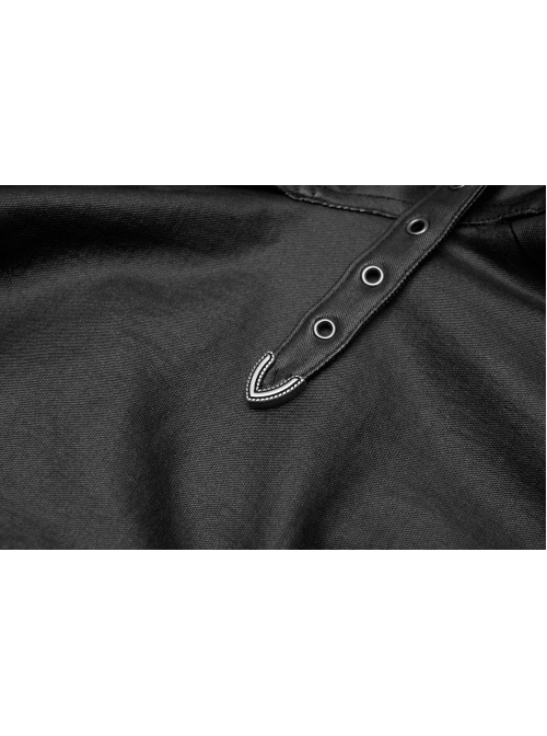 Metal Buckle Leather Leg Loop Splice Knit Lace-Up Black Punk Tight Trousers