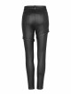 Metal Buckle Leather Leg Loop Splice Knit Lace-Up Black Punk Tight Trousers