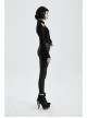 Metal Buckle Leather Leg Loop Splice Knit Lace-Up Black Punk Tight Trousers