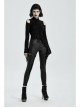 Metal Buckle Leather Leg Loop Splice Knit Lace-Up Black Punk Tight Trousers