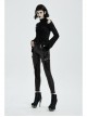 Metal Buckle Leather Leg Loop Splice Knit Lace-Up Black Punk Tight Trousers