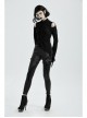 Metal Buckle Leather Leg Loop Splice Knit Lace-Up Black Punk Tight Trousers