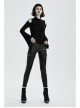 Metal Buckle Leather Leg Loop Splice Knit Lace-Up Black Punk Tight Trousers