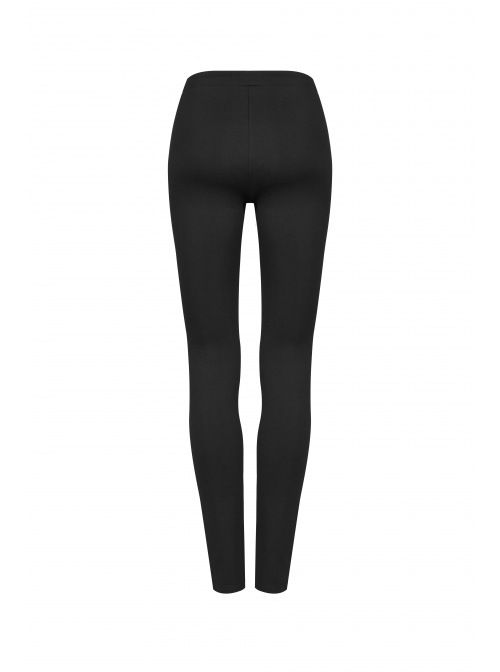 Front Metal Ring Leather Strap Decoration Splice Mesh Black Gothic Legging