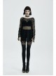 Front Metal Ring Leather Strap Decoration Splice Mesh Black Gothic Legging