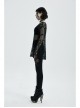 Front Metal Ring Leather Strap Decoration Splice Mesh Black Gothic Legging
