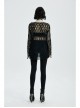 Front Metal Ring Leather Strap Decoration Splice Mesh Black Gothic Legging