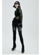 Front Metal Ring Leather Strap Decoration Splice Mesh Black Gothic Legging
