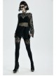 Front Metal Ring Leather Strap Decoration Splice Mesh Black Gothic Legging