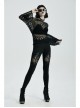 Front Metal Ring Leather Strap Decoration Splice Mesh Black Gothic Legging