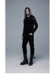 Metal Eyelets Decoration Spliced Crack Texture Imitation Leather Black Punk Pants
