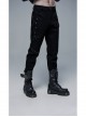 Metal Eyelets Decoration Spliced Crack Texture Imitation Leather Black Punk Pants