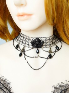 Black Angel Clavicle Chain Gothic Crystal Hollow Fishnet Dark Halloween Collar