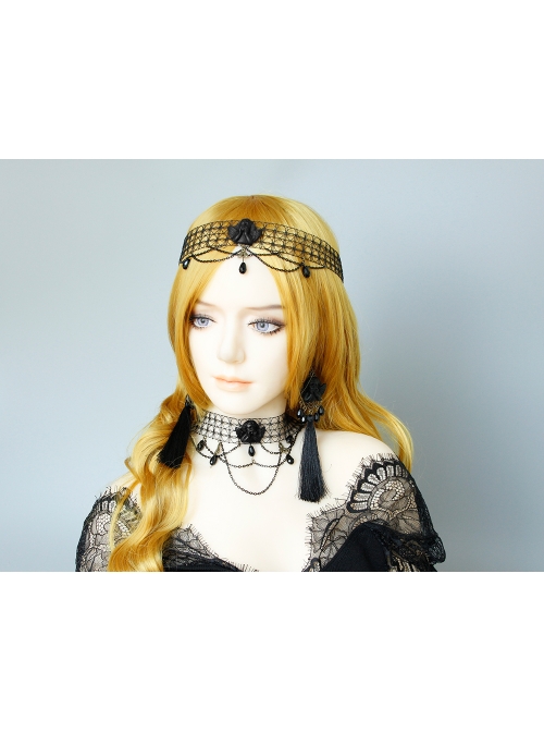 Black Angel Clavicle Chain Gothic Crystal Hollow Fishnet Dark Halloween Collar