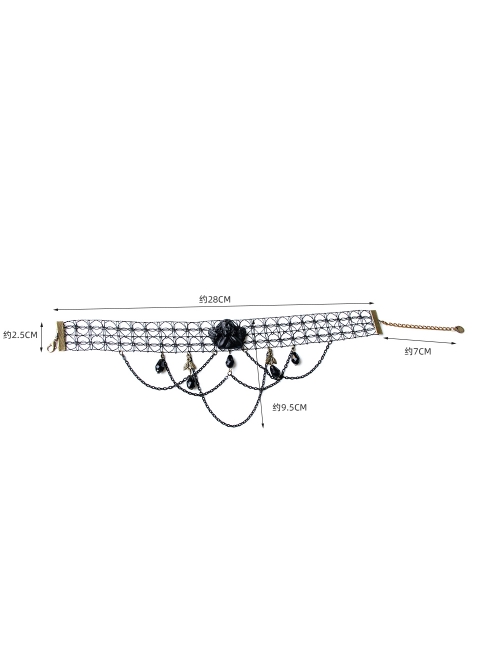 Black Angel Clavicle Chain Gothic Crystal Hollow Fishnet Dark Halloween Collar