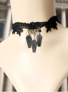 Retro Cross Christmas Holiday Prom Gothic Small Coffin Black Lace Prom Choker