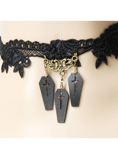 Retro Cross Christmas Holiday Prom Gothic Small Coffin Black Lace Prom Choker
