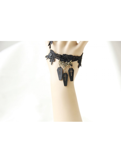Retro Cross Christmas Holiday Prom Gothic Small Coffin Black Lace Prom Choker