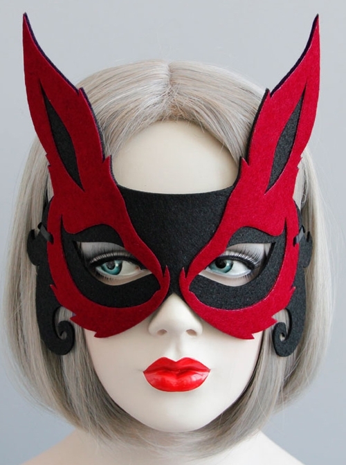 Retro Gothic Burgundy Fox Half Face Adult Male Female Halloween Party Mask