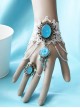 Baroque Bride Wedding Blue Gemstone Flower White Lace Christmas Holiday Bracelet With Ring One Chain