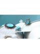 Baroque Bride Wedding Blue Gemstone Flower White Lace Christmas Holiday Bracelet With Ring One Chain