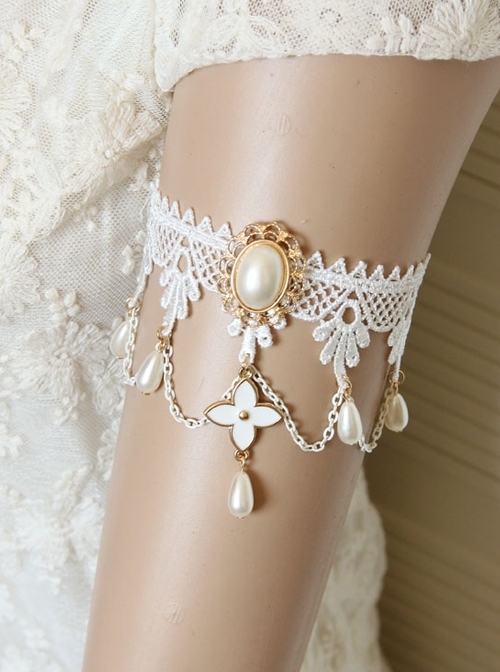 Baroque White Pearl Flowers Handmade Bride Lace Wedding Tassel Armband Bracelet