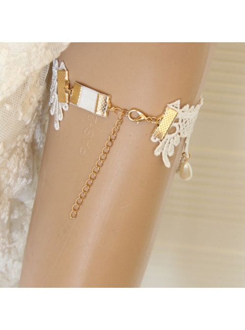Baroque White Pearl Flowers Handmade Bride Lace Wedding Tassel Armband Bracelet
