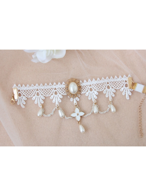 Baroque White Pearl Flowers Handmade Bride Lace Wedding Tassel Armband Bracelet