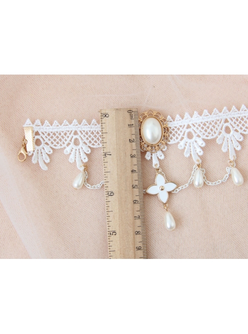 Baroque White Pearl Flowers Handmade Bride Lace Wedding Tassel Armband Bracelet