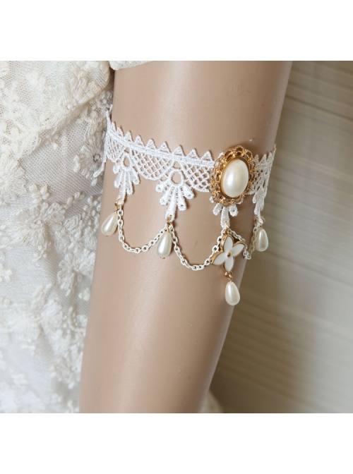 Baroque White Pearl Flowers Handmade Bride Lace Wedding Tassel Armband Bracelet