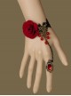 Fashion Gothic Black Lace Red Rose Gemstone Retro Bracelet Ring Set