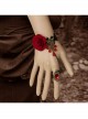 Fashion Gothic Black Lace Red Rose Gemstone Retro Bracelet Ring Set