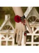 Fashion Gothic Black Lace Red Rose Gemstone Retro Bracelet Ring Set
