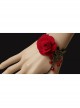 Fashion Gothic Black Lace Red Rose Gemstone Retro Bracelet Ring Set