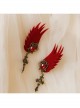 Gothic Wine Red Wings Gems Retro Cross Felt Cloth Without Pierced Ear Clips