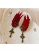 Gothic Wine Red Wings Gems Retro Cross Felt Cloth Without Pierced Ear Clips